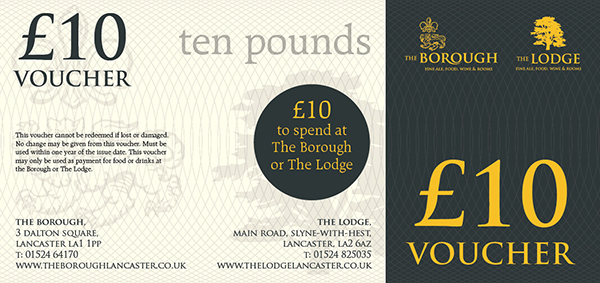 The Lodge & The Borough Gift Voucher £10