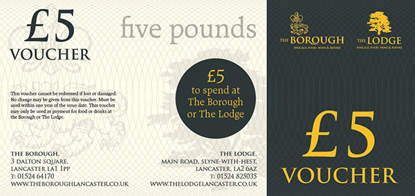 The Lodge & The Borough Gift Voucher £5
