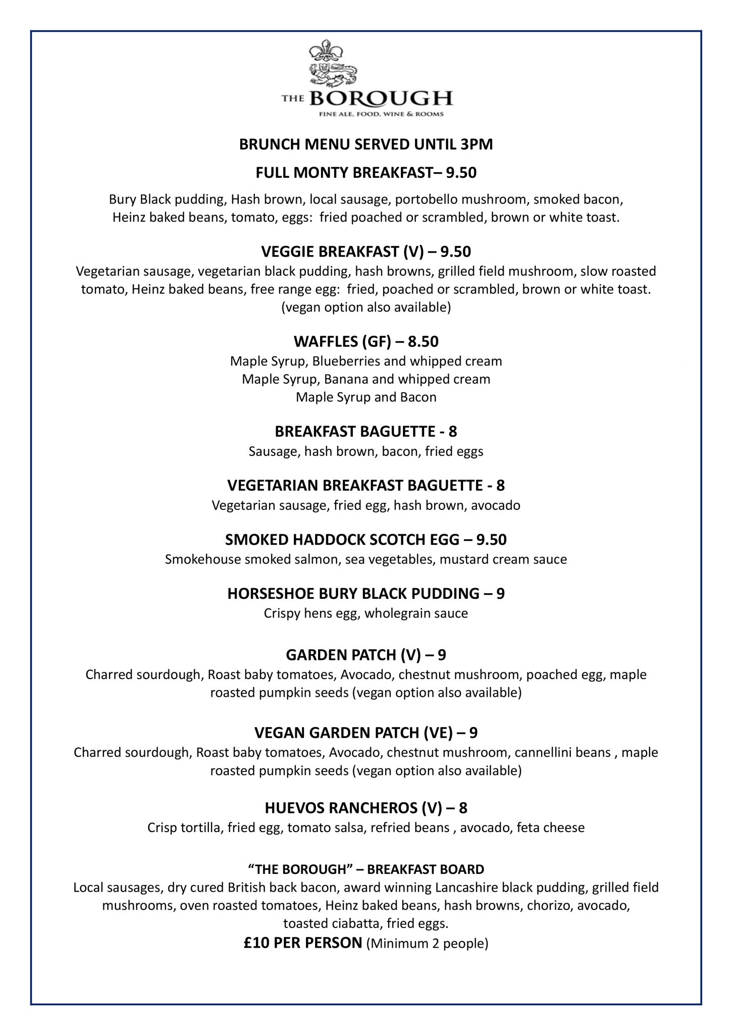 Brunch Menu The Borough